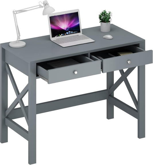 ChooChoo Home Office Desk Writing Computer Table Modern Design Desk with Drawers (Grey)