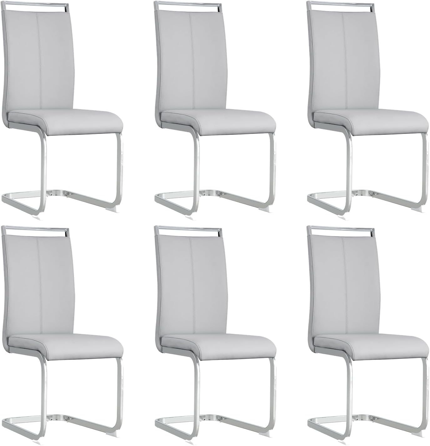 Dining Chairs Set of 6, Faux Leather with Plated Chrome Metal Frame, Modern Kitchen Chairs with Padded Seat High Back for Dining Room, Kitchen, Living Room