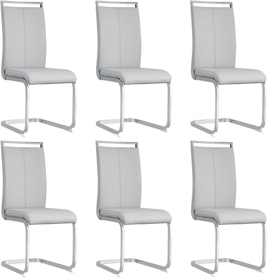 Dining Chairs Set of 6, Faux Leather with Plated Chrome Metal Frame, Modern Kitchen Chairs with Padded Seat High Back for Dining Room, Kitchen, Living Room