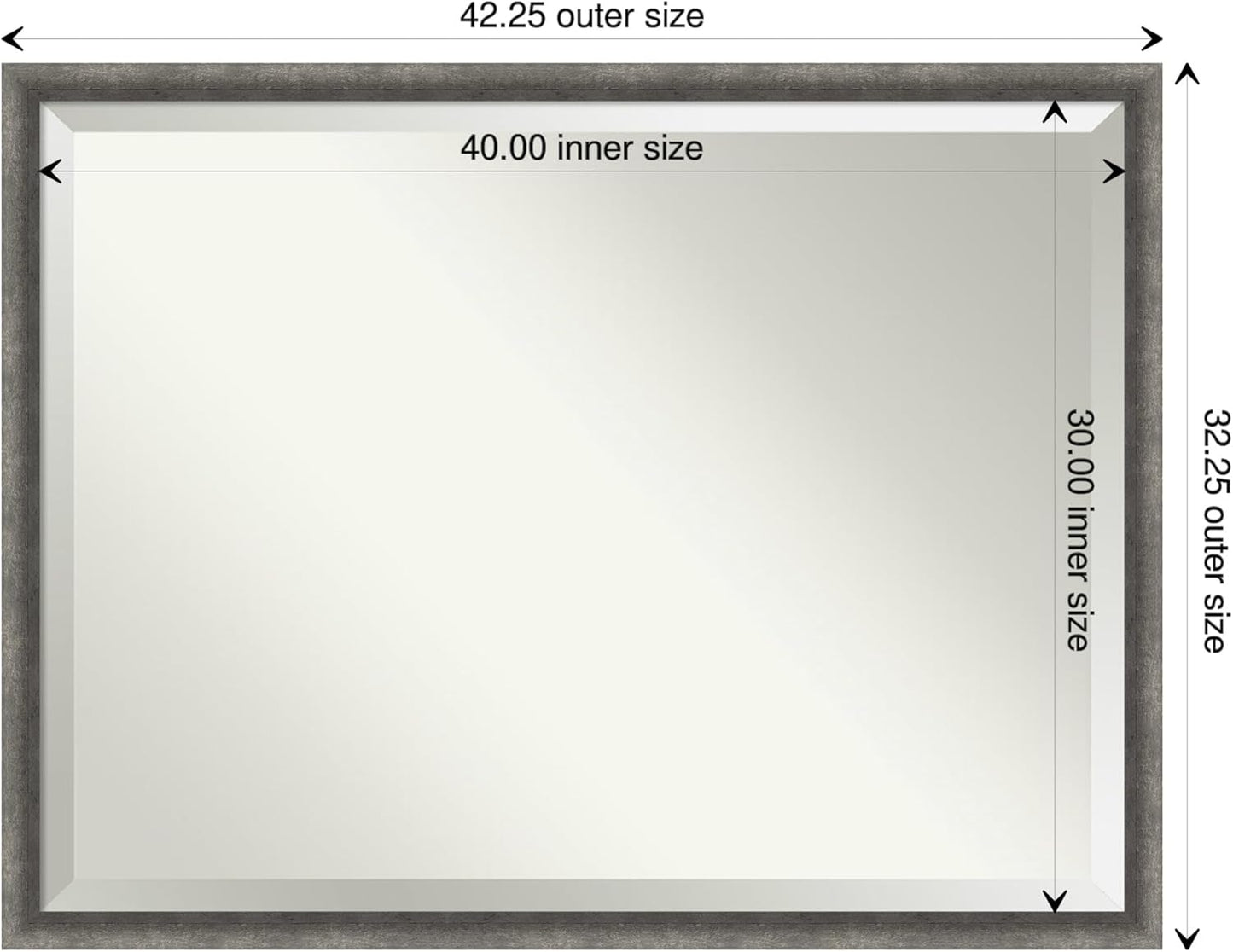 Amanti Art Grey Wall Mirror 32x42 Burnished Concrete Narrow Rectangle Bathroom Mirror for Wall Decor Living Room, X-Large Modern Contemporary Wood Frame, Hangs Horizonally and Vertically, Bathroom