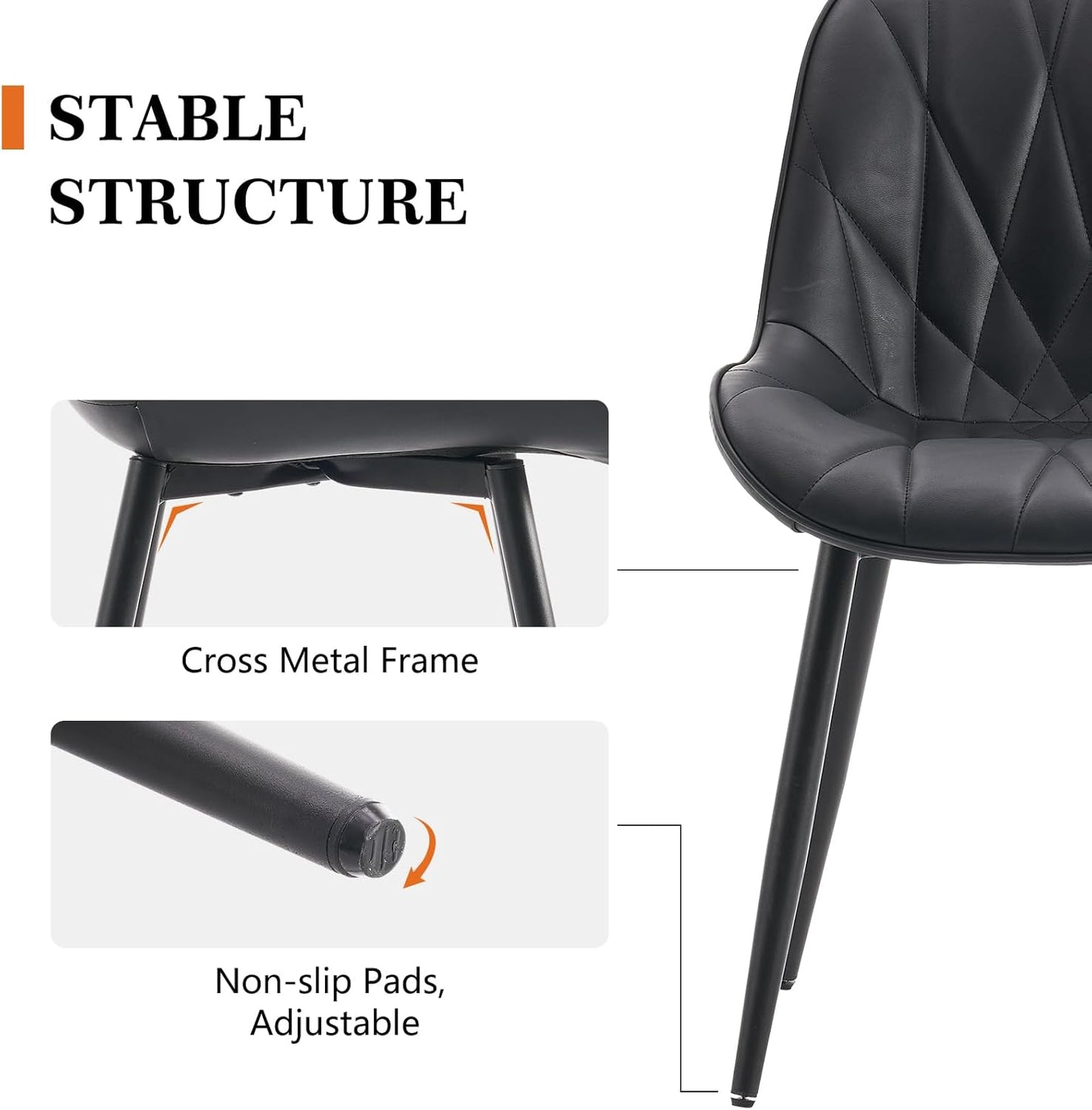 Rowill Black Dining Chairs Set of 2 - Upholstered Faux Leather Kitchen Chairs with Soft Cushion Backrest, Sturdy Metal Legs & Non-Slip Pads, Perfect Modern Design for Home Dining Room, Kitchen