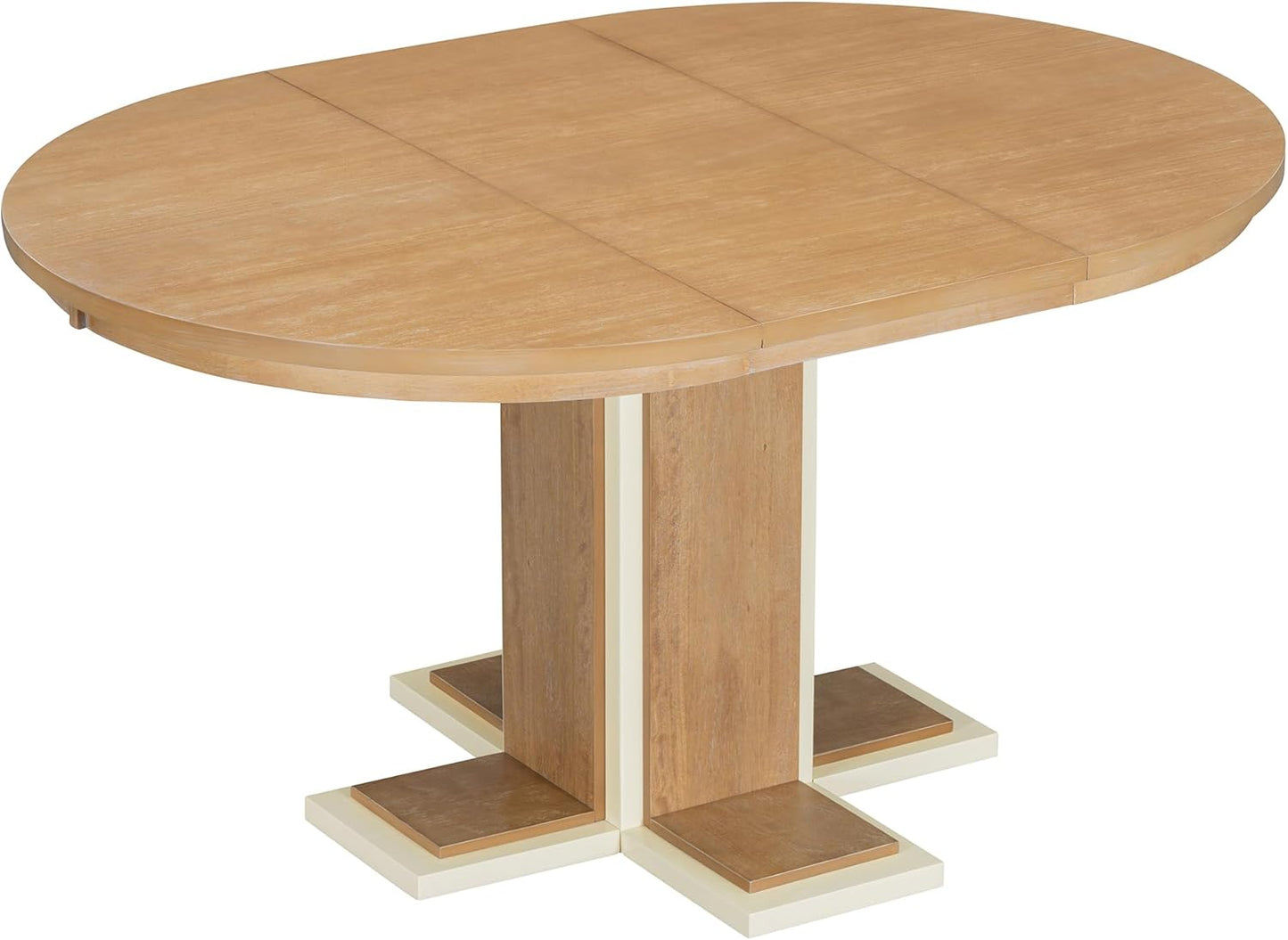 Ball & Cast Farmhouse Extendable Dining Table for 4-6, 42"-58" Extendable Kitchen-Table with a 16" Leaf, Round Ellipse Retro Wood Dining Room-Table w/Double Layer Base,Two Tone Color, Natural