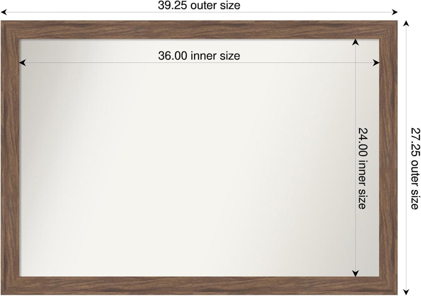 Amanti Art Brown Bathroom Mirror for Over Sink, 27x39 Pia Medium Brown Narrow Rectangle Vanity Mirror, Large Casual Frame, Hangs Horizonally and Vertically, Bathroom Wall Decor, Non-Beveled Edge
