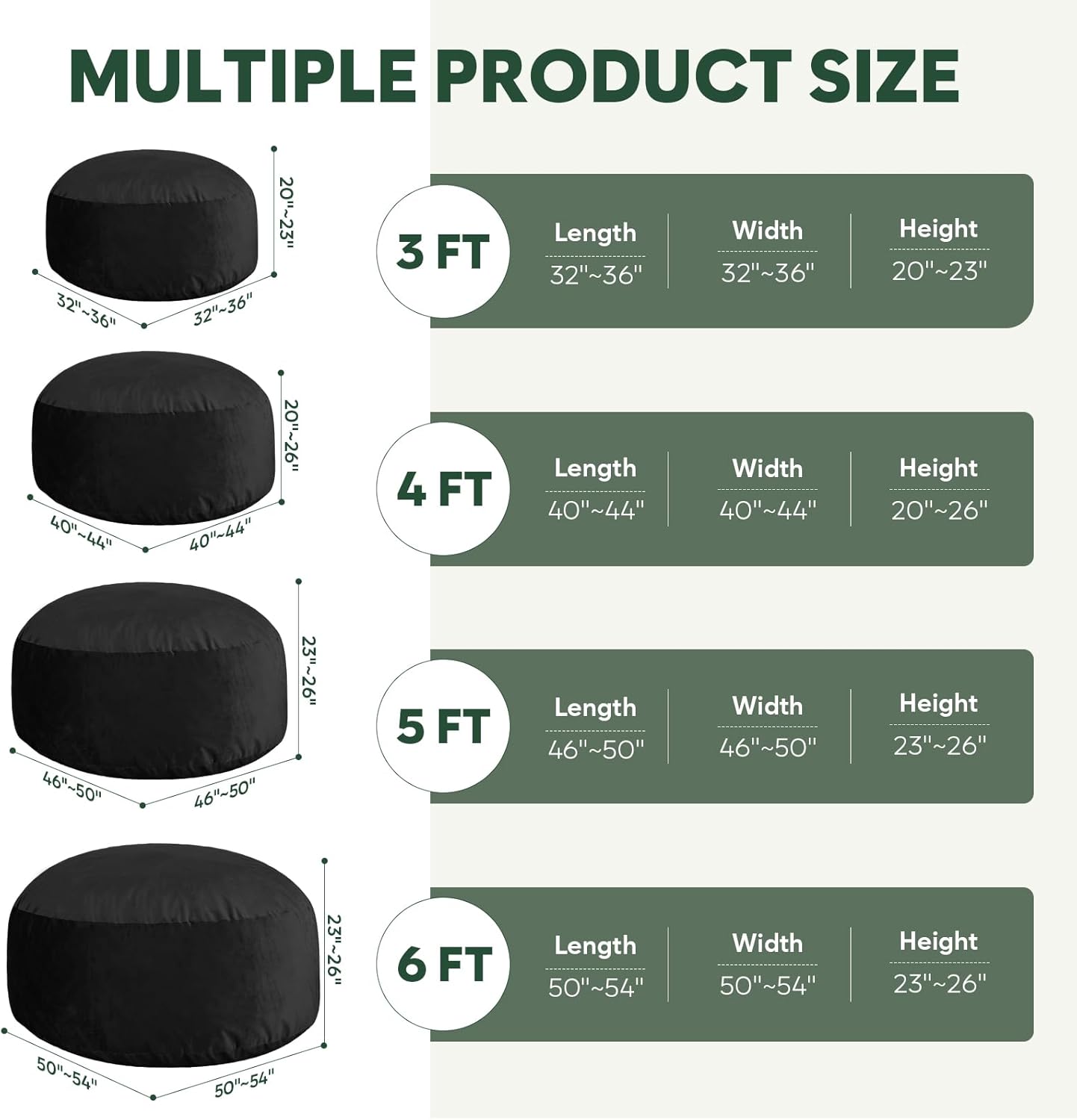 3 Ft Large Bean Bag Chairs for Adults/Teens with Memory Foam Filling, Comfy Bean Bag Sofa with Filler Included, Soft Dutch Velvet Fabric Beanbags,3 Foot, Black