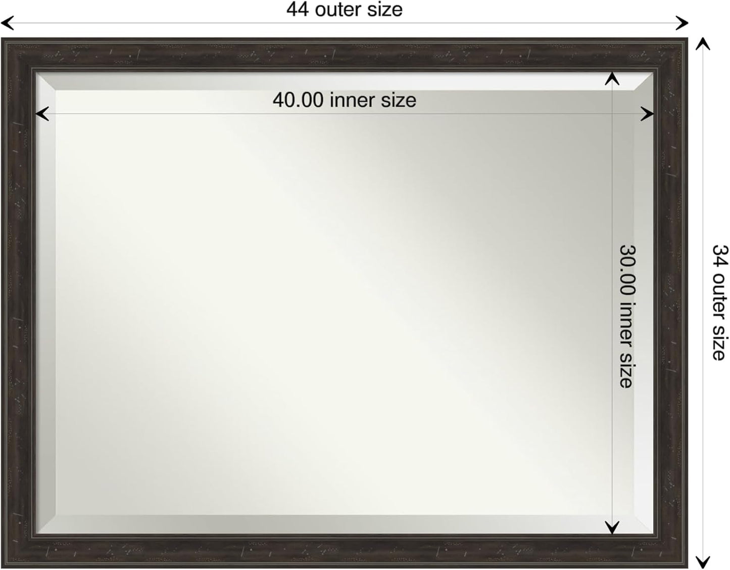 Amanti Art Brown Bathroom Mirror for Over Sink, 34x44 Shipwreck Greywash Narrow Rectangle Vanity Mirror, X-Large Traditional Frame, Hangs Horizonally and Vertically, Bathroom Wall Decor, Beveled Edge