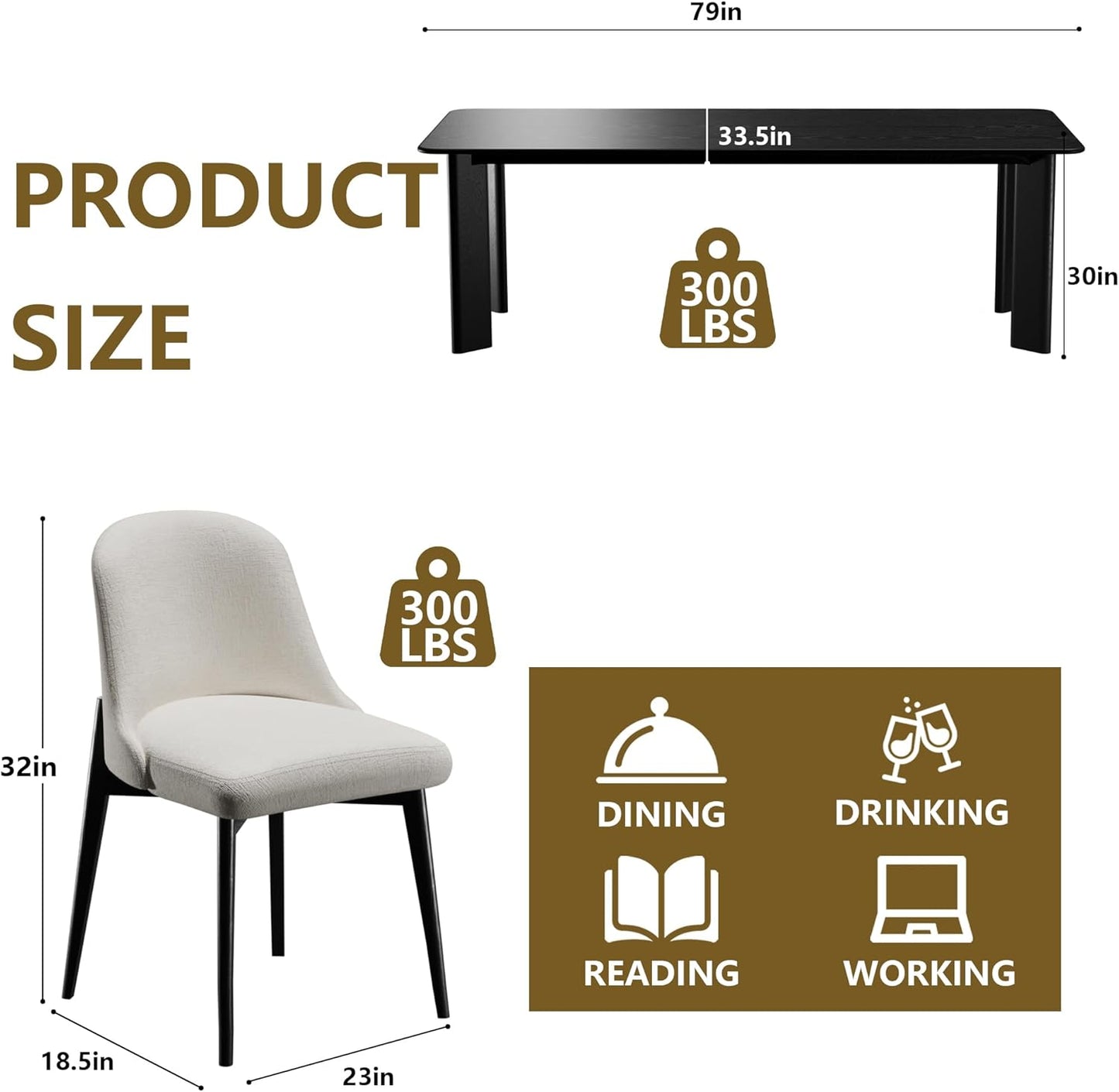 Casaphoria Wood Kitchen Table Set with 6 Chairs, 79" Rectangle Dining Kitchen Table & Chairs Set for 4-6, Modern Farmhouse Dining Table for Living Room, Easy Assembly, Black