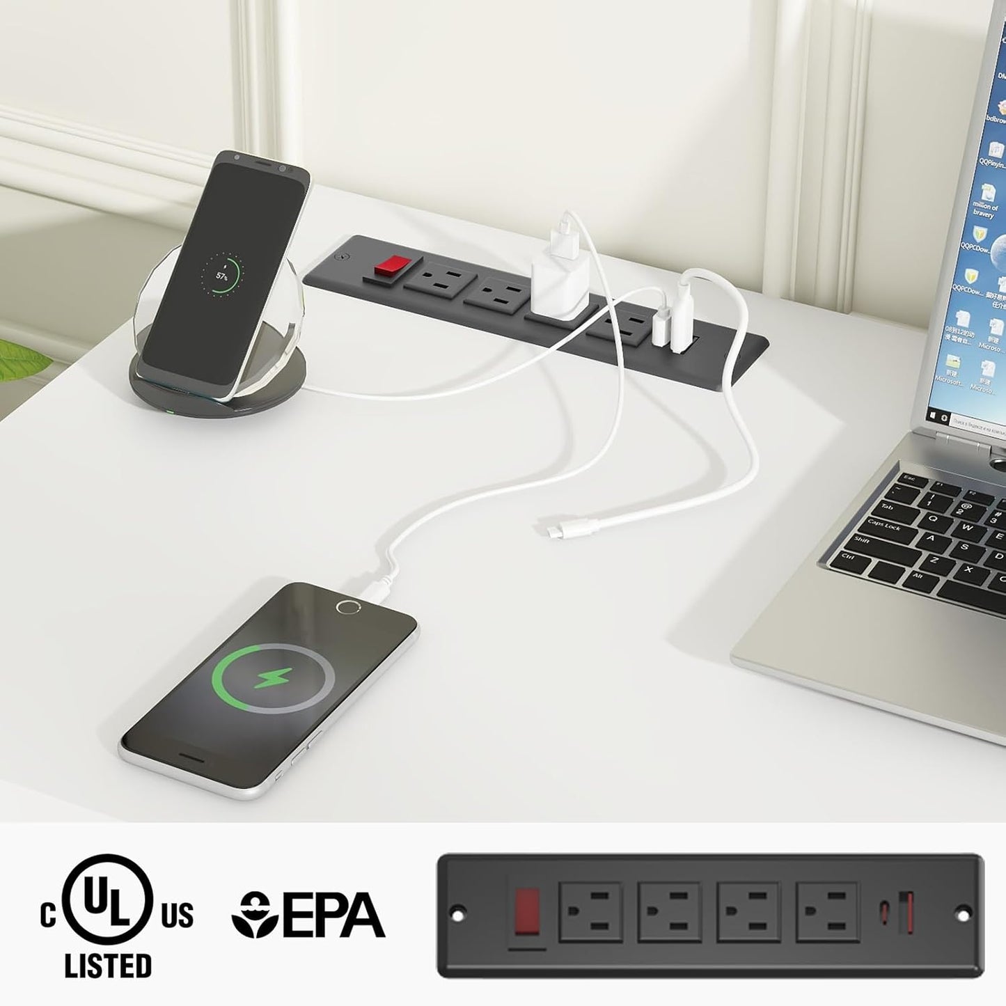 Farmhouse 47" Executive Desk, Computer Desk with Drawers and Storage Cabinet, Workstation Computer Desk for Home Office, Study.(Cream White)