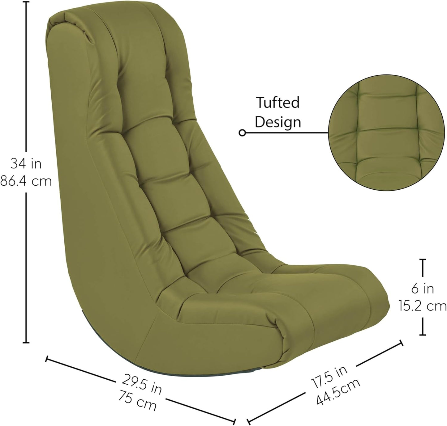 FDP Tufted Floor Rocker for Kids, Teens and Adults; Comfortable, Ergonomic Chair for Reading, Playing Video Games, or Watching TV - Fern Gray, 10488-FG