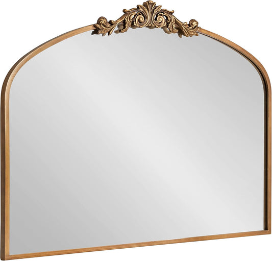 Kate and Laurel Arendahl Ornate Traditional Arch Mirror; 36 x 29; Gold; Decorative Baroque Style Arched Vintage Gold Mirror with Wide Frame and Ornamental Crown
