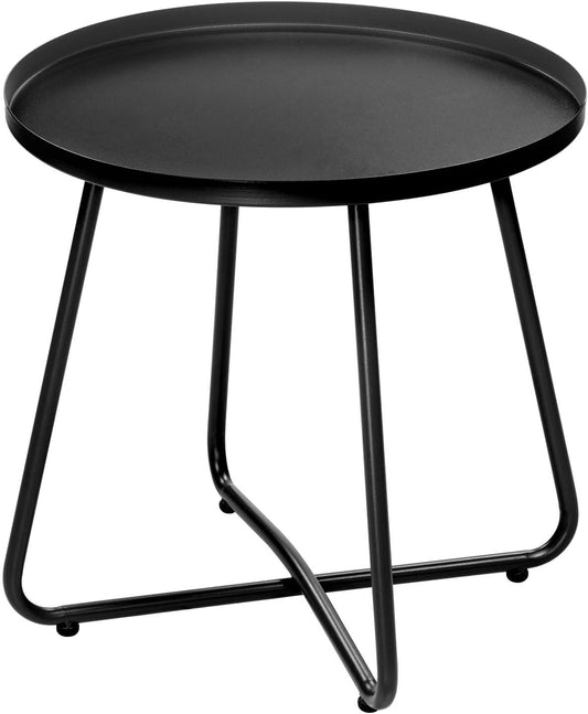 Dia.17.7ins Steel Round Coffee Table, Steel Tray Table, Side Table, Outdoor and Indoor Use, Weather Resisitant, Patio, Balcony, Garden, Backyard (Black)