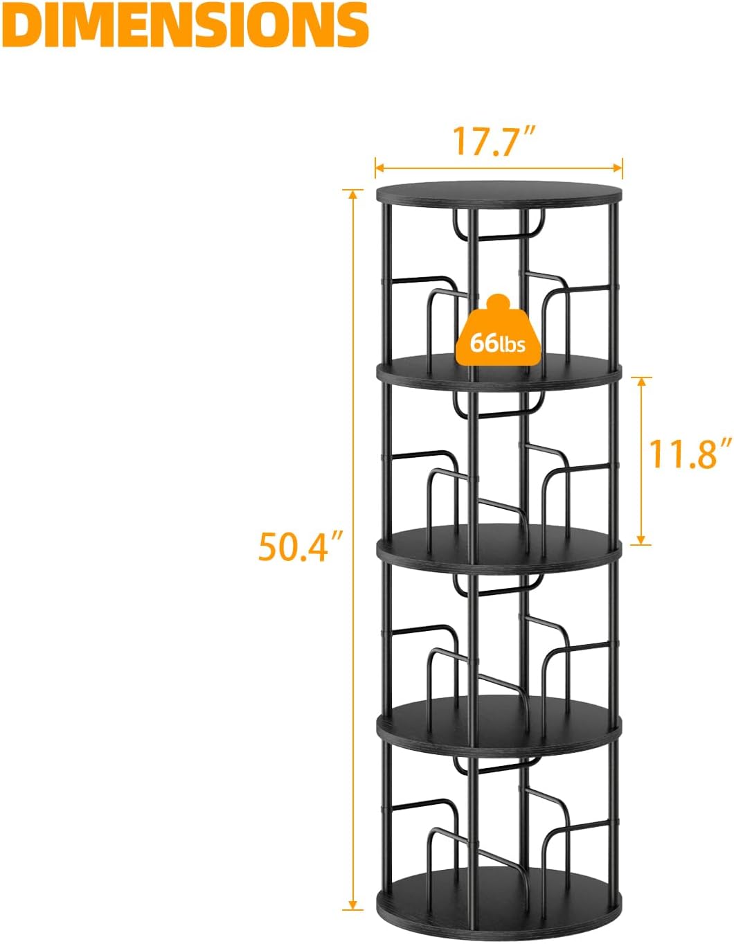 4 Tier Rotating Bookshelf, 360 Display Spinning Corner Bookshelf, Space-Saving Metal Frame Bookcase for Living Room, Office, Bedroom, Black
