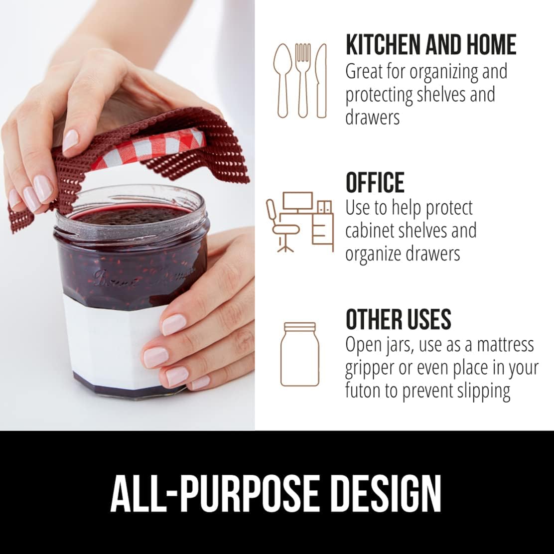 GORILLA GRIP powerGRIP Drawer Shelf and Cabinet Liner, Thick Strong Hold, Non-Adhesive Liners Protect Kitchen Cabinets and Cupboard, Bathroom Drawers, Easy Install, Breathable Mat, 17.5" x30', Red