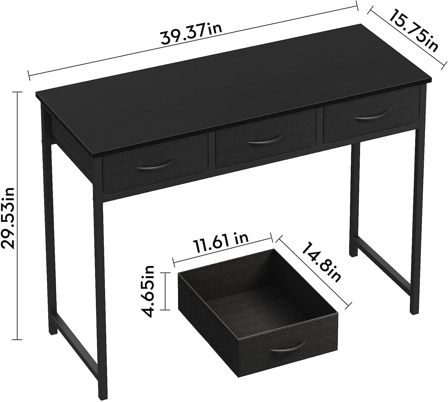 WOHOMO Computer Desk with Drawers, 39.3 Inch Bedroom Desk with Storage, Home Office Desk for Room Spaces, Modern Work Writing Study Tables, Black