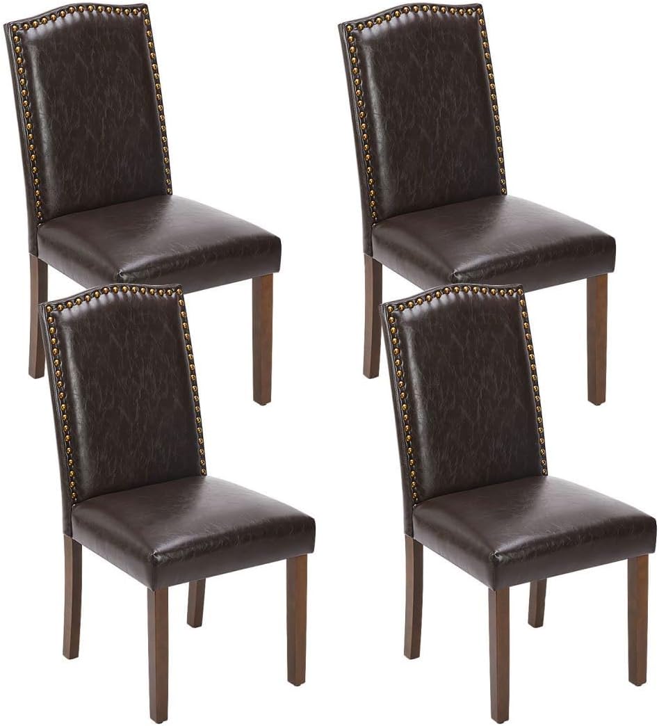Kitchen Chairs Set of 4 Modern Upholstered Fabric Seat with Nailhead Trim and Ergonomic Lumbar Support for Living Room and Rustic Farmhouse Dining Area, Dark Brown