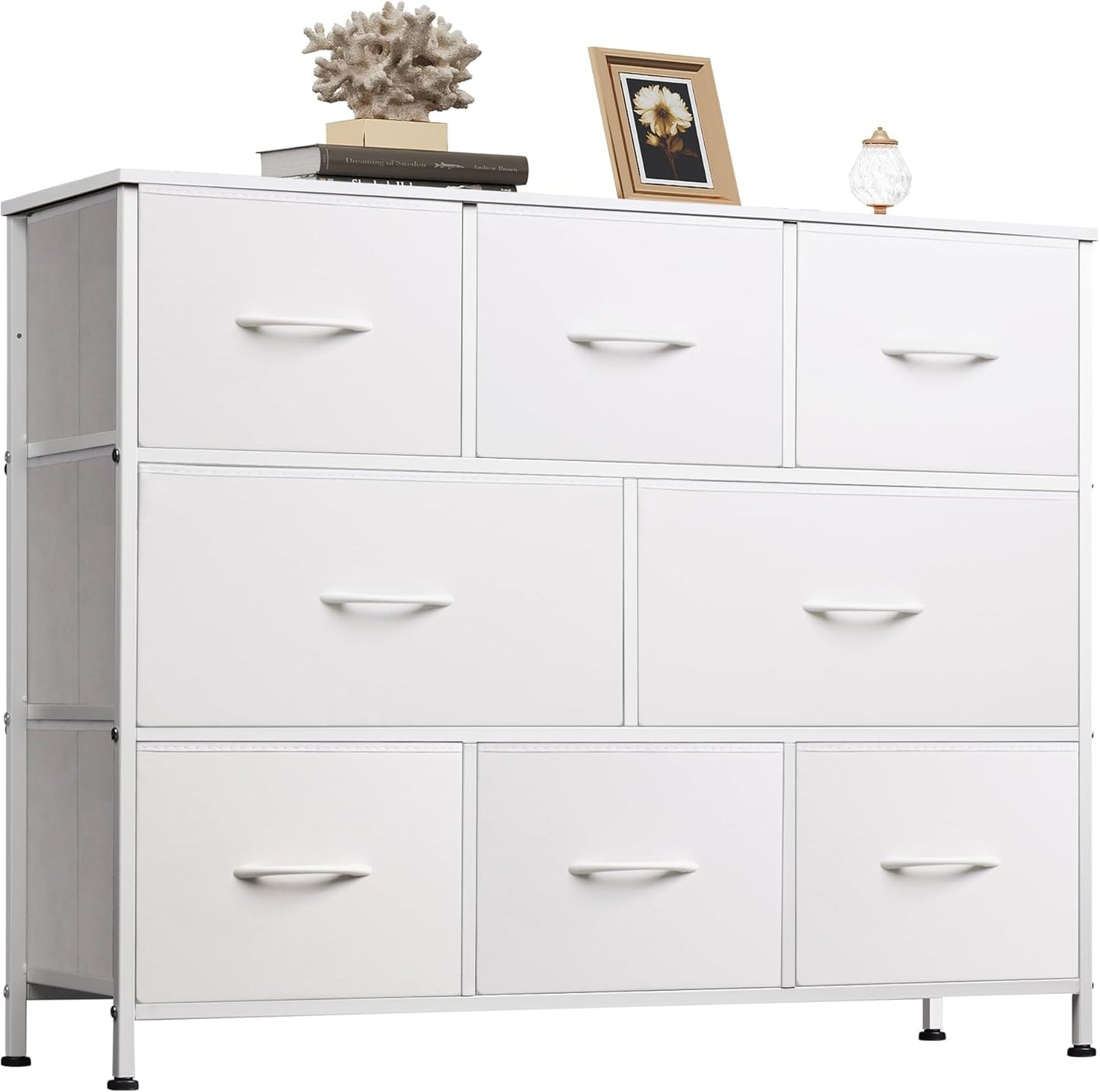 WLIVE 8 Drawer Dresser for Bedroom, Fabric White Dresser with Large Storage Drawer Unit for Entryway, Chest of Drawers for Living Room