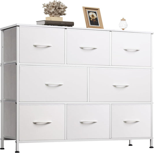 WLIVE 8 Drawer Dresser for Bedroom, Fabric White Dresser with Large Storage Drawer Unit for Entryway, Chest of Drawers for Living Room