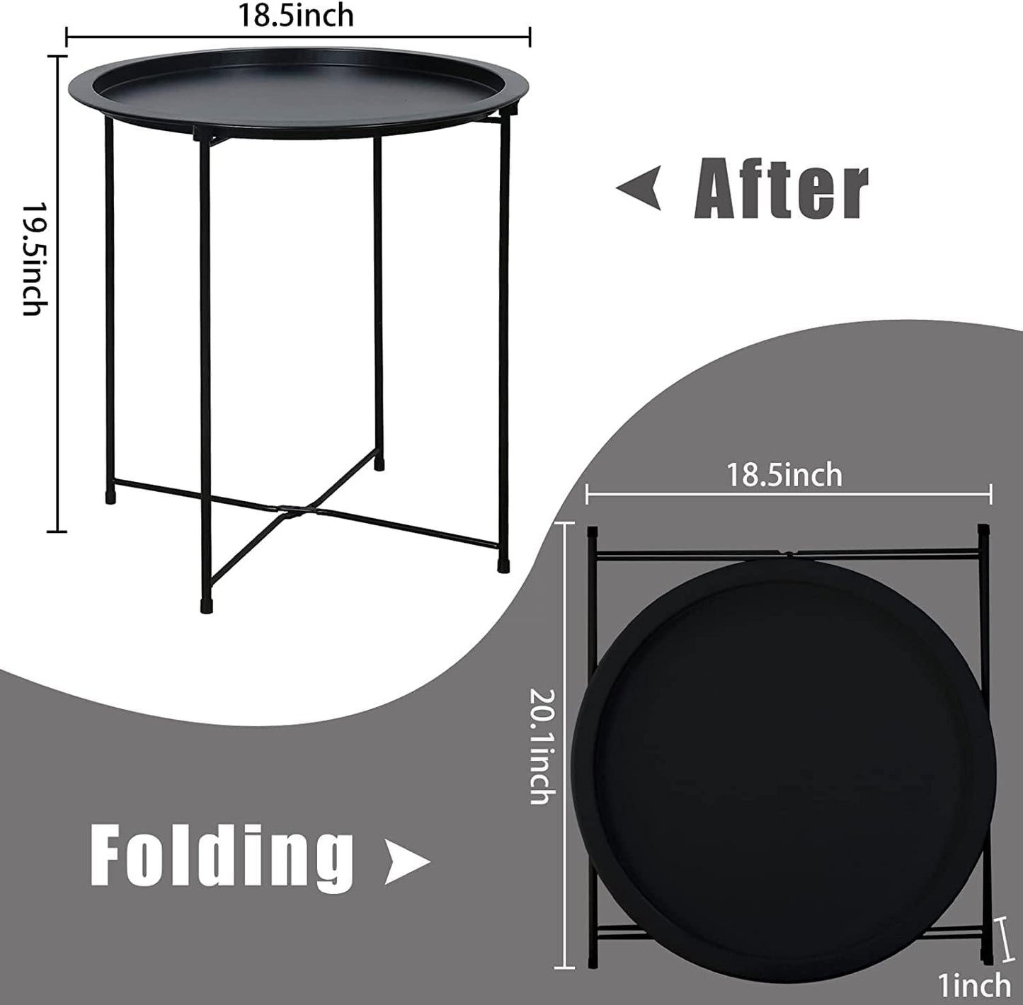 Garden 4 you End Table 2 PCS Metal Side Table Black Round Folding Tray Cyan Sofa Small Accent Fold-able Table, Round End Table Tray, Next to Sofa Table, Snack Table for Living Room and Bed Room