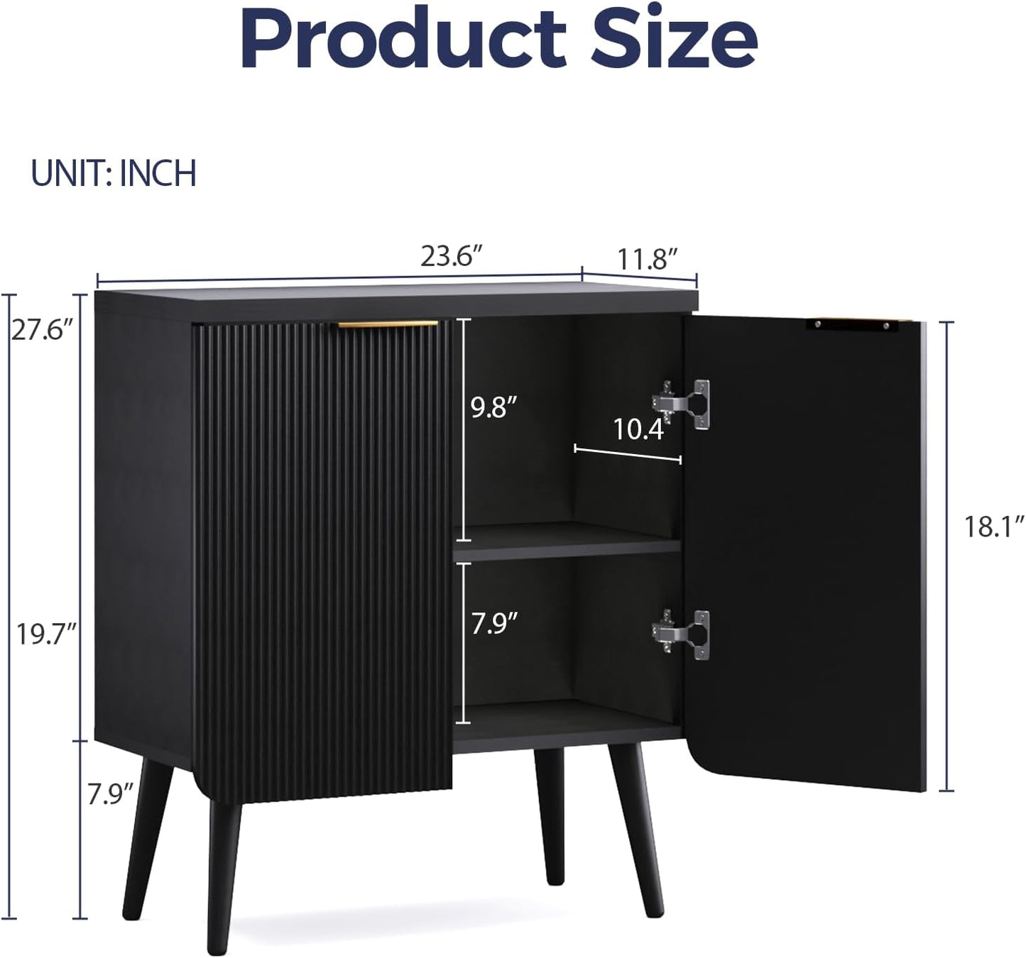 Fluted Buffet Cabinet – Modern Wood Sideboard with 2-Doors & Shelves, Multifunctional Storage Cabinet & Credenzas for Entryway, Dining & Living Room, Black