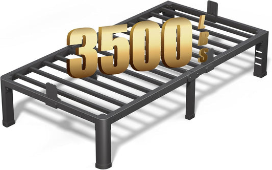 FUIOBYVV 12 Inch Twin Bed Frame with Rounded Corner and Headboard Hole Mattress Retainers 3500 LBS Metal Heavy Duty Steel Slats Support No Box Spring Needed Platform Noise Free Easy Assembly