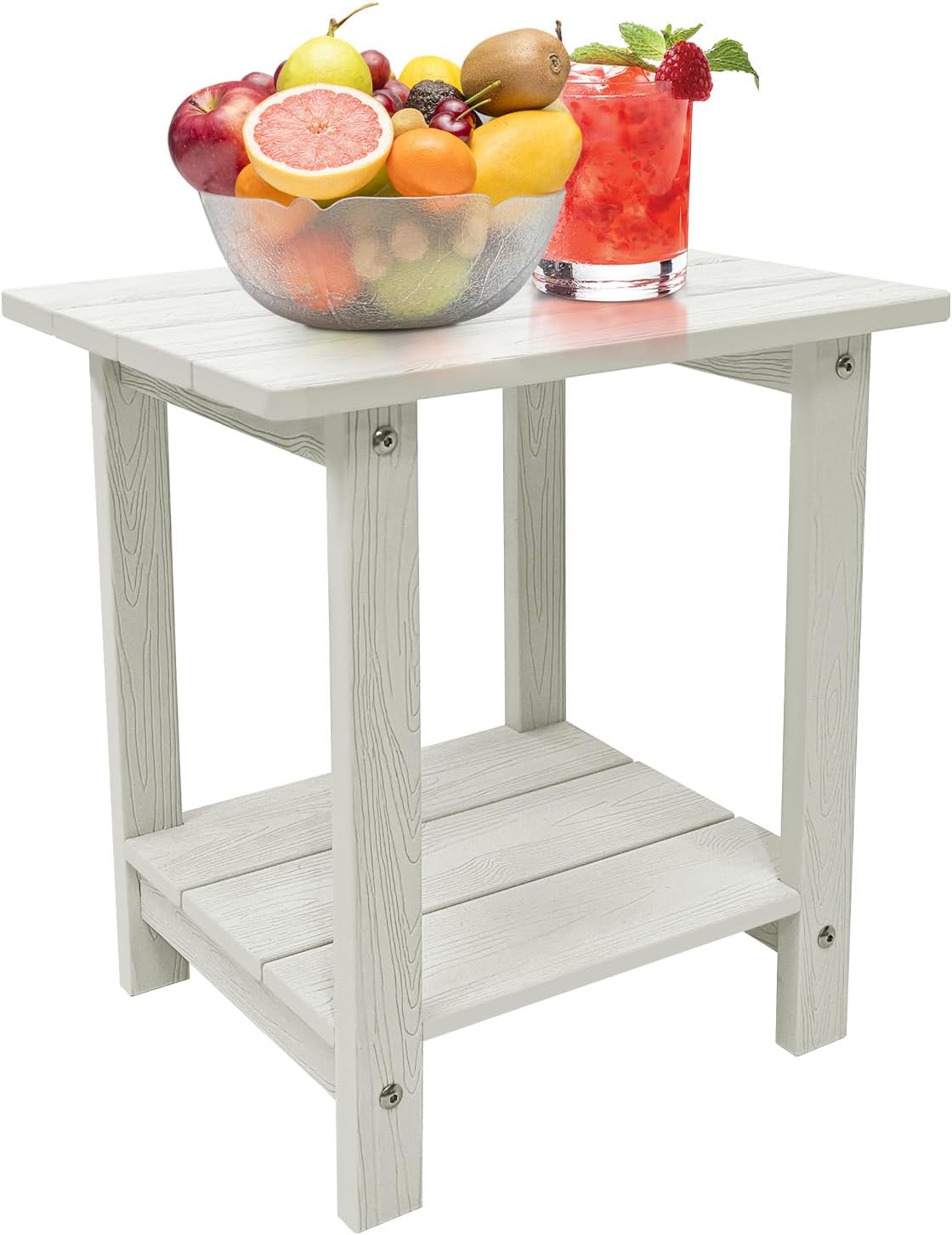 Melucivi Weather Resistant Outdoor Side Table, Double Small Adirondack Side Table for Adirondack Chair - Indoor Outdoor End Table, Patio Table for Pool, Deck and Porch (White)