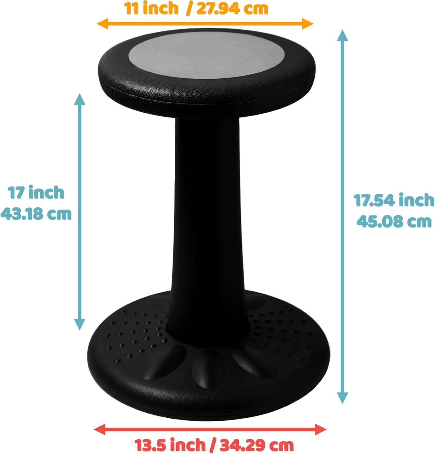 ActiveChairs Kids Wobble Chair, Flexible Elementary Classroom Seating, Improves Focus, Posture and Helps ADHD/ADD, Sensory Chair, Active Fidget Chairs, Pre-Teen 17.75" Stool, Ages 7-12, Black