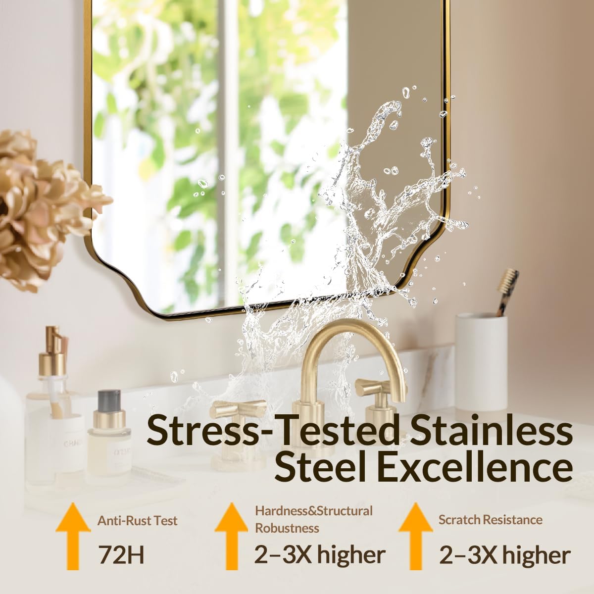 30"x40" Gold Scalloped Mirror, Large Gold Irregular Bathroom Vanity Mirror, Anti-Rust Asymmetrical Mirrors for Wall, Wall Mounted Vertical or Horizontal, Weigh 30.5Lb