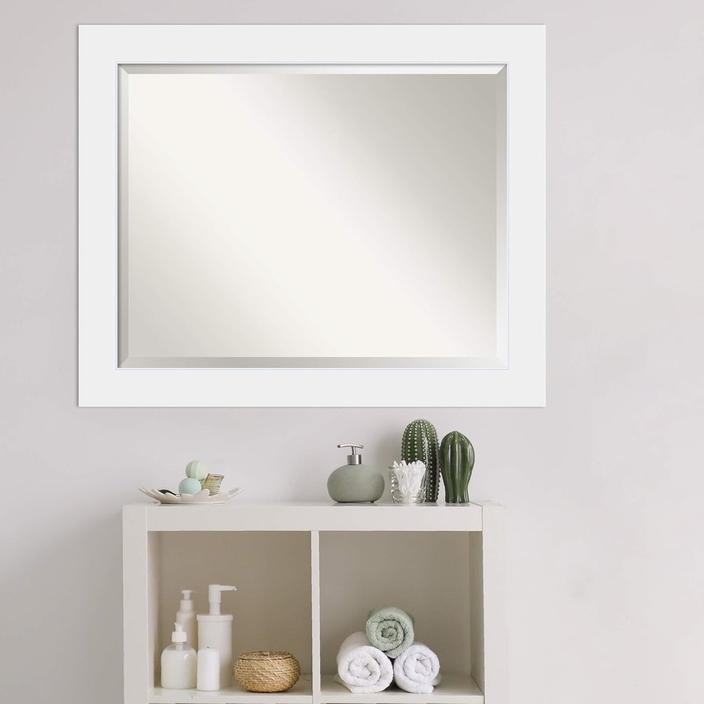Amanti Art White Bathroom Mirror for Over Sink, 27x33 Corvino White Rectangle Vanity Mirror, Large Modern Contemporary Wood Frame, Hangs Horizonally and Vertically, Bathroom Wall Decor, Beveled Edge