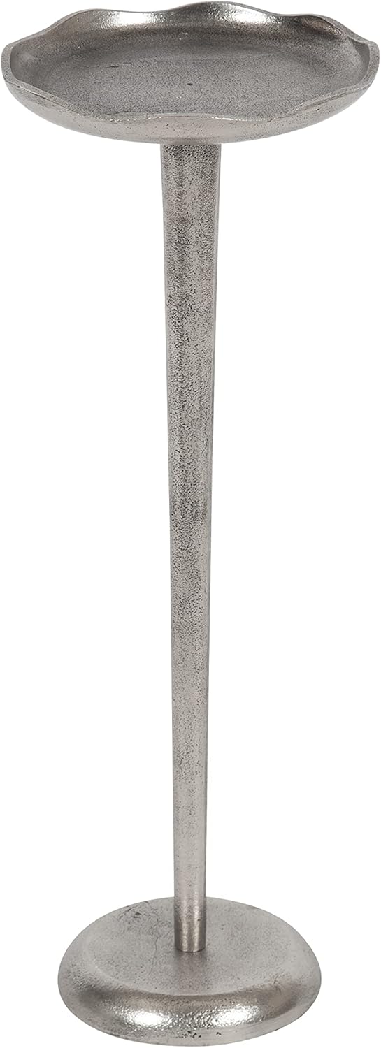 Kate and Laurel Alessia Modern Decorative Metal Drink Table; 8 x 8 x 22; Silver; Stunning Cast Aluminum Pedestal Plant Stand with Rough Texture and Deckled Edge