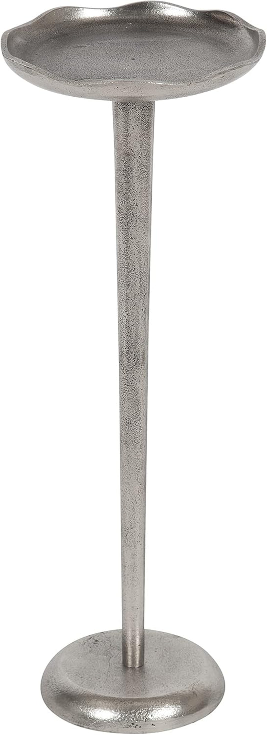 Kate and Laurel Alessia Modern Decorative Metal Drink Table; 8 x 8 x 22; Silver; Stunning Cast Aluminum Pedestal Plant Stand with Rough Texture and Deckled Edge