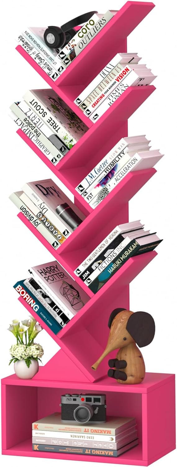 9 Tier Tree Bookshelf,Christmas Green Bookcase for Narrow Space, Storage Organizer Floor Standing Bookshelves for Books, Tall Book Case for Home Office, Living Room, Bedroom