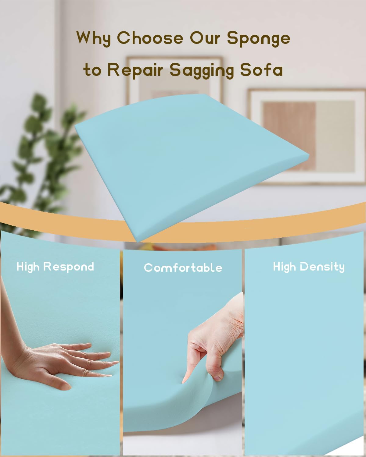 Couch Cushion Support, 20" x 20" Sofa Cushion Support for Sagging Seat, High Density Replacement Foam Insert for Sagging Couches, Loveseat, Furniture (Blue-3 pcs)