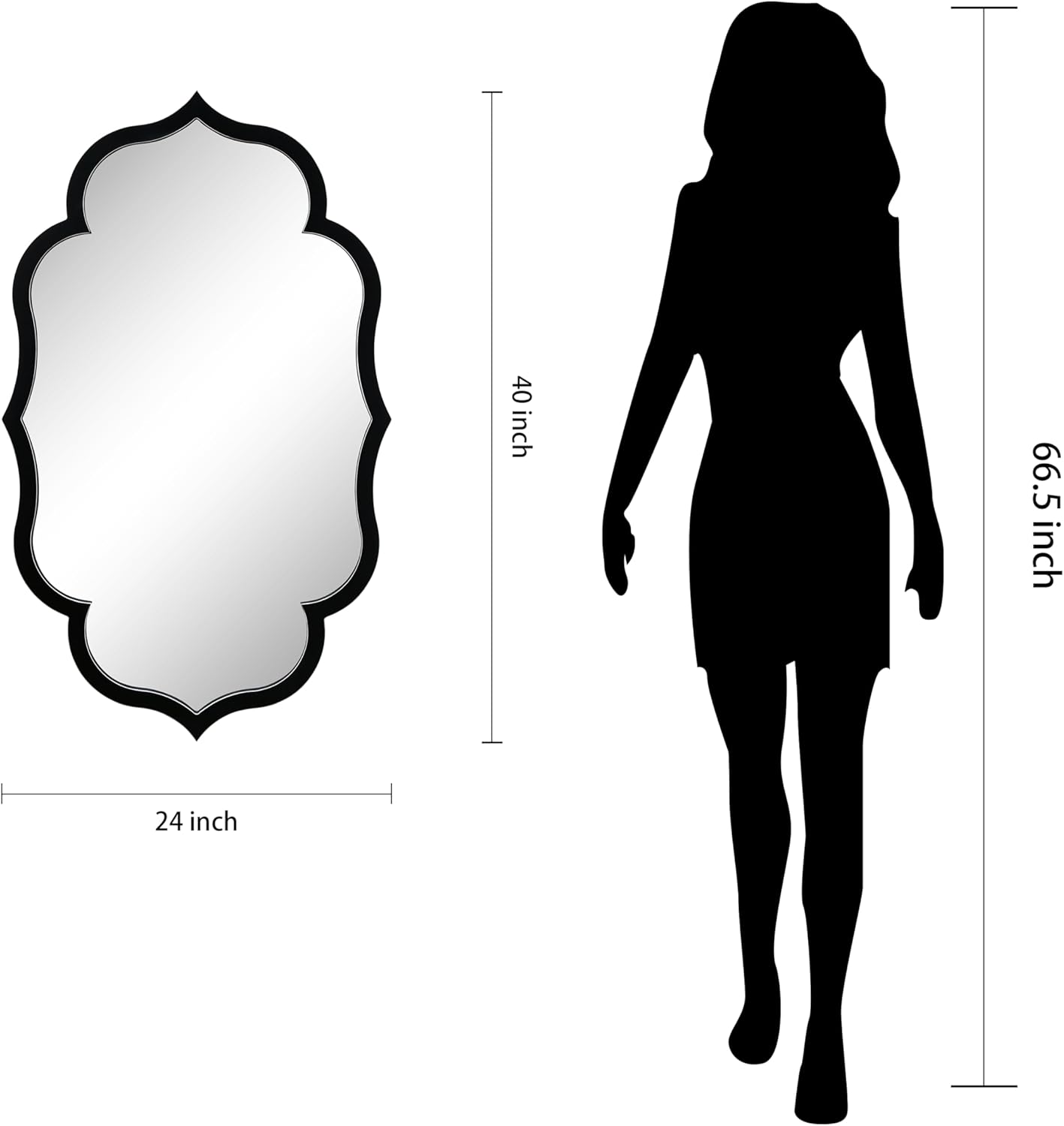 Empire Art Direct Curved Scalloped Wall Mirror on Black Matte Frame with Washed White Edges, Living Room, Bedroom & Office, 24" x 40" x 1"