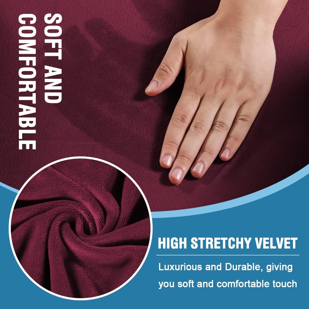H.VERSAILTEX Sofa Cover 2 Piece T Cushion Armchair Slipcovers Velvet Couch Cover Furniture Protector Stretch T Cushion Sofa Covers for 1 Cushion Couch with 1 Individual T Cushion Covers, Burgundy