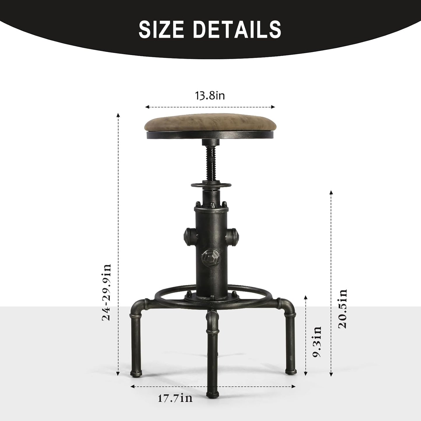 Topower Antique Vintage Industrial Barstool PU Leather Water Pipe Fire Hydrant Design Cafe Coffee Industrial Bar Stool Set of 2 Silver