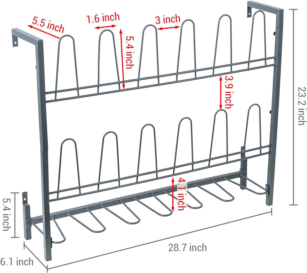MyGift Premium Urban Gray Metal Hanging Shoe Rack for Walk in Closet, Mudroom and Entryway, Wall Mounted Space Saving Organizer for Shoes and Boots, Holds 9 Pairs