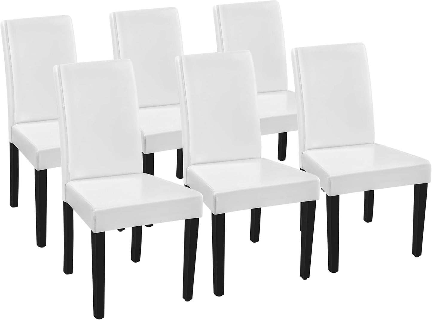 Yaheetech Dining Chairs Set of 6 Faux Leather Modern Dining Room Chairs with Rubberwood Legs and Padded Seat for Kitchen/Living Room/Restaurant, White