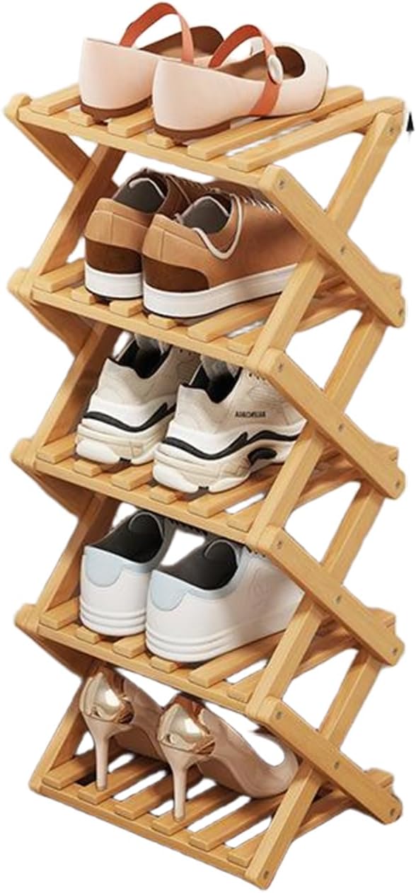 Simcat Wood Shoe Rack Foldable Shoe Organizer Shoe Storage for Small Spaces Free Standing Shelf for Entryway, Bedroom, Garage (5 Tiers,Primary Colors)