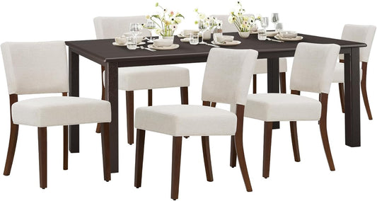 COLAMY 60 Inch Rectangular Kitchen Dining Table for 6, Modern Farmhouse Dining Table Set for 6, Wood Dining Table and Kitchen Dining Chairs for Dining Room, Restaurant, Brown/Beige
