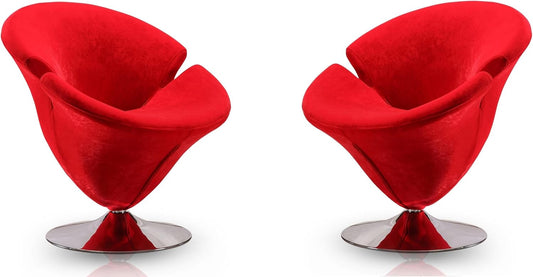 Manhattan Comfort Tulip Swivel Accent Chair Set of 2 with 360° Turn, Modern Flower Inspired Design, Soft Velvet Upholstery, Polished Chrome Base, No Assembly Required, 300 Lbs Capacity, Red
