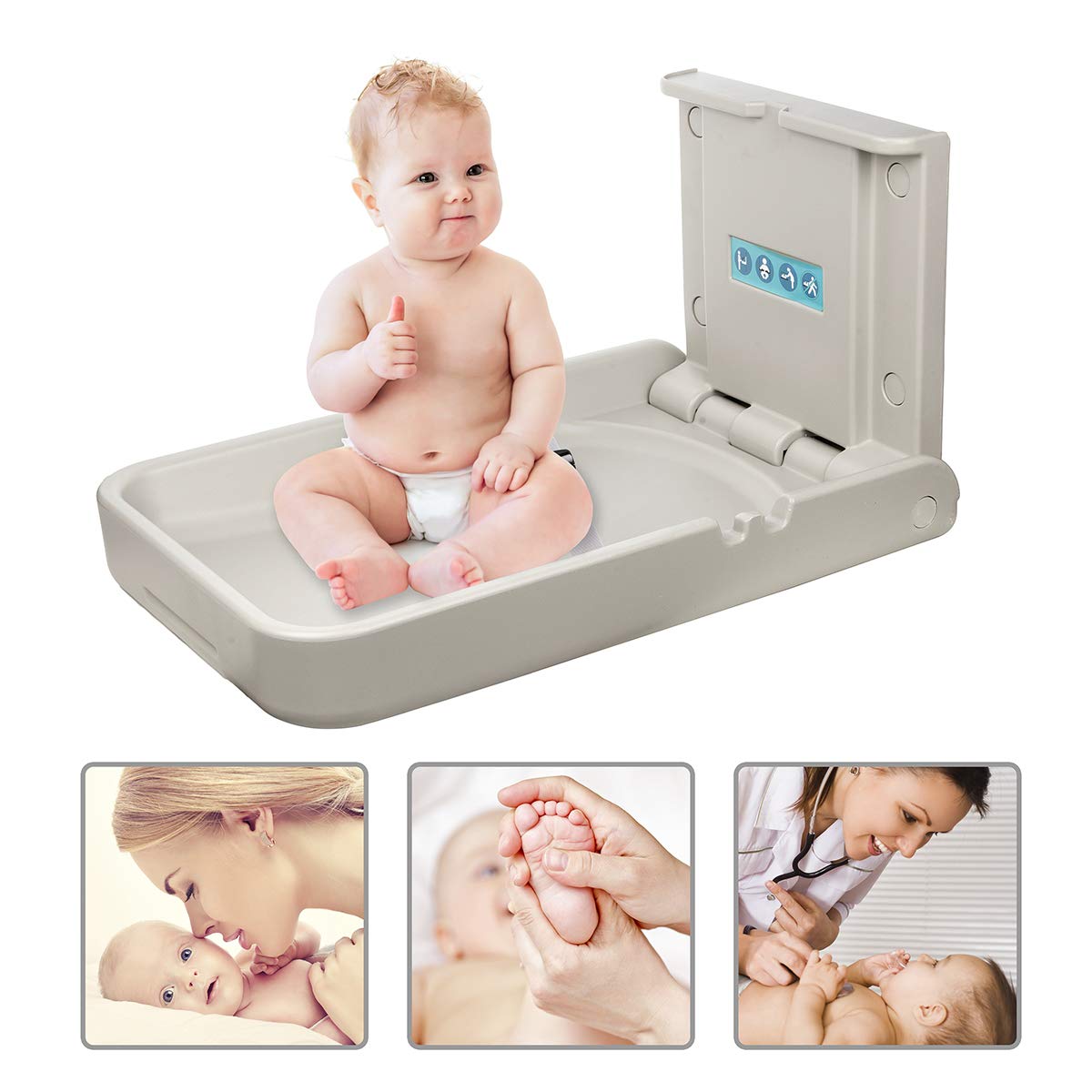 Baby Changing Diaper Station - Vertical Wall Mounted, Sturdy & Durable- with Safety Straps for Commercial Restrooms(White Granite)