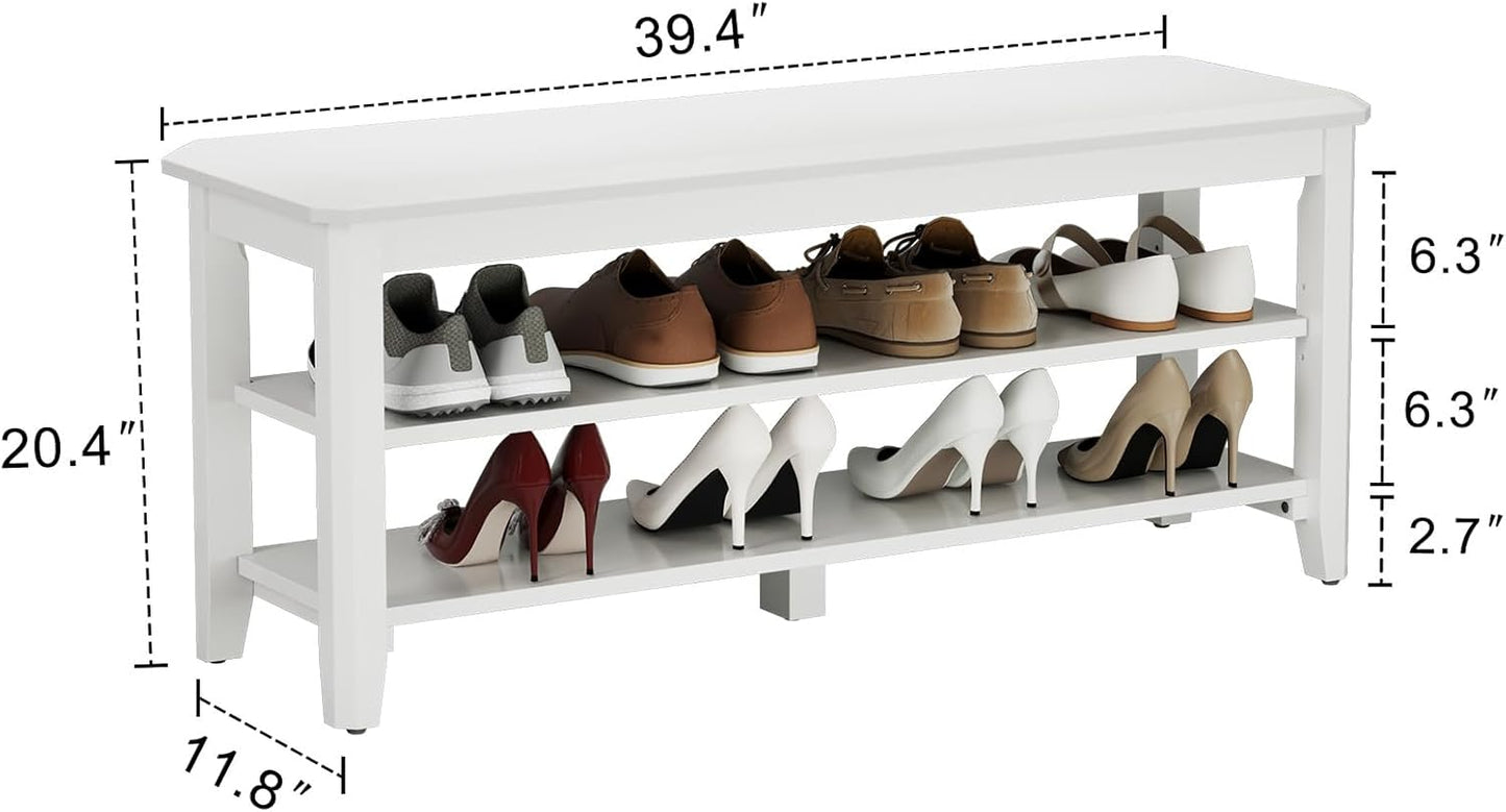 Wood Shoe Rack Bench for Entryway, 2 Tier Shoe Rack for Front Door Entrance, Shoe Bench with Shoe Storage for Entryway, Bedroom, 39.4"