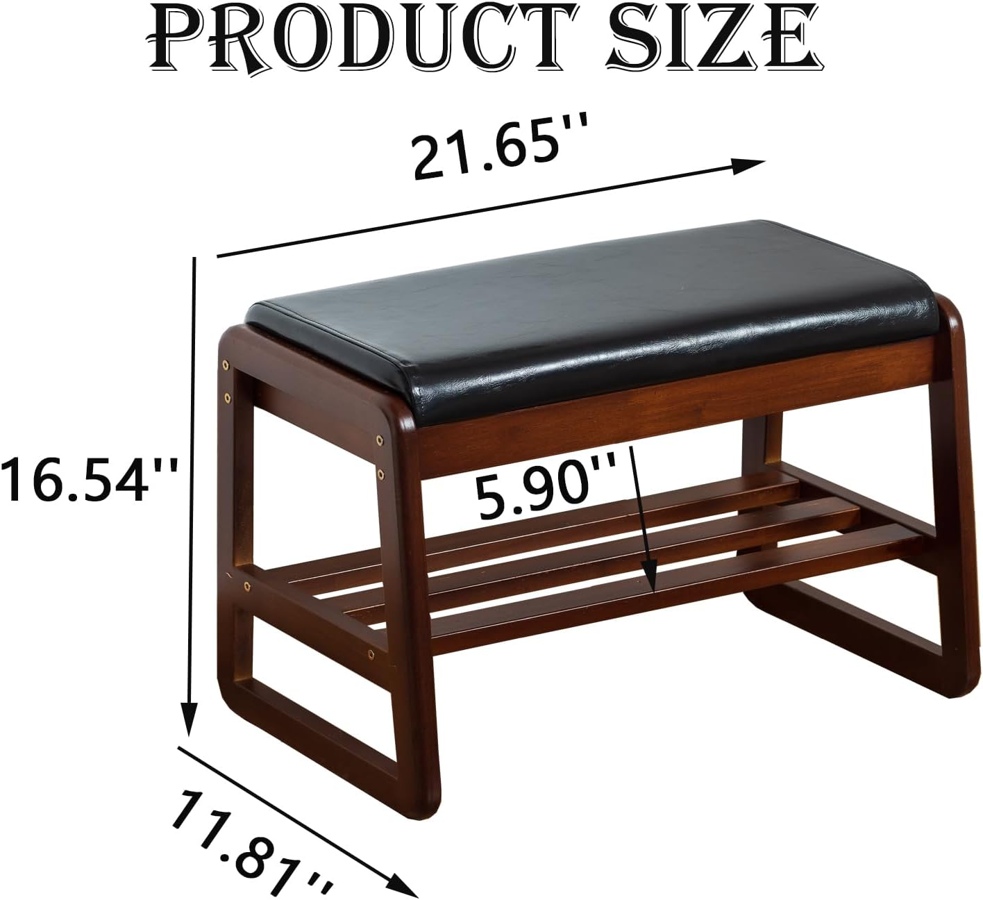 latifolia Solid Wood Bench, Entryway Shoe Bench with Cushion, Flip-Open Storage Compartment, 2-Tier Shoe Organizer(Black,21.65''L)