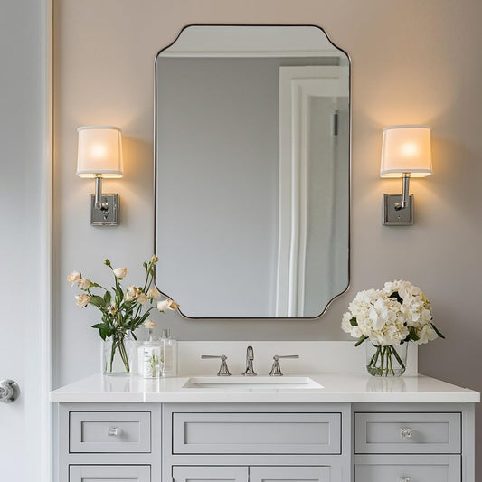 ANDY STAR Chrome Bathroom Mirror, 24x36 Inch Polished Chrome Rectangle Mirror, Scalloped Bathroom Mirror with Stainless Steel Metal Frame, Thin Frame Deep 1’’