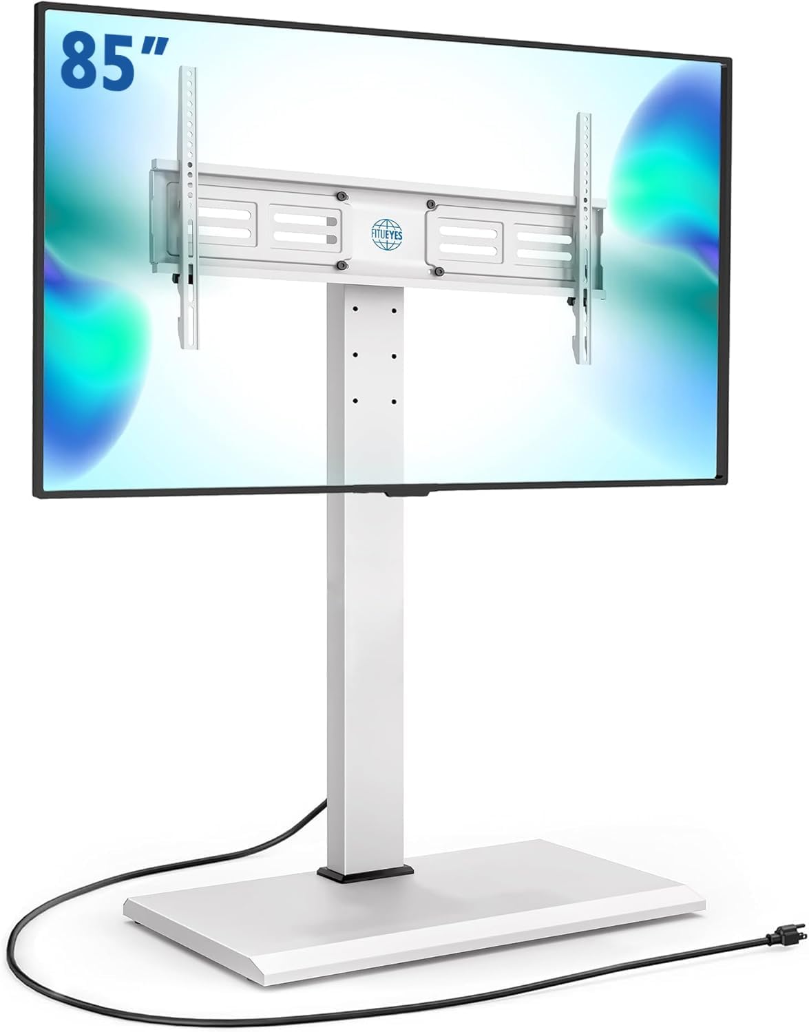 FITUEYES Iron Base Floor TV Stand with Power Strip, Tall TV Stand with Swivel Mount for 50-85 Inch Plasma Flat Panel or Curved Screen TVs Height Adjustable Wire Management MAX VESA 800x400 mm