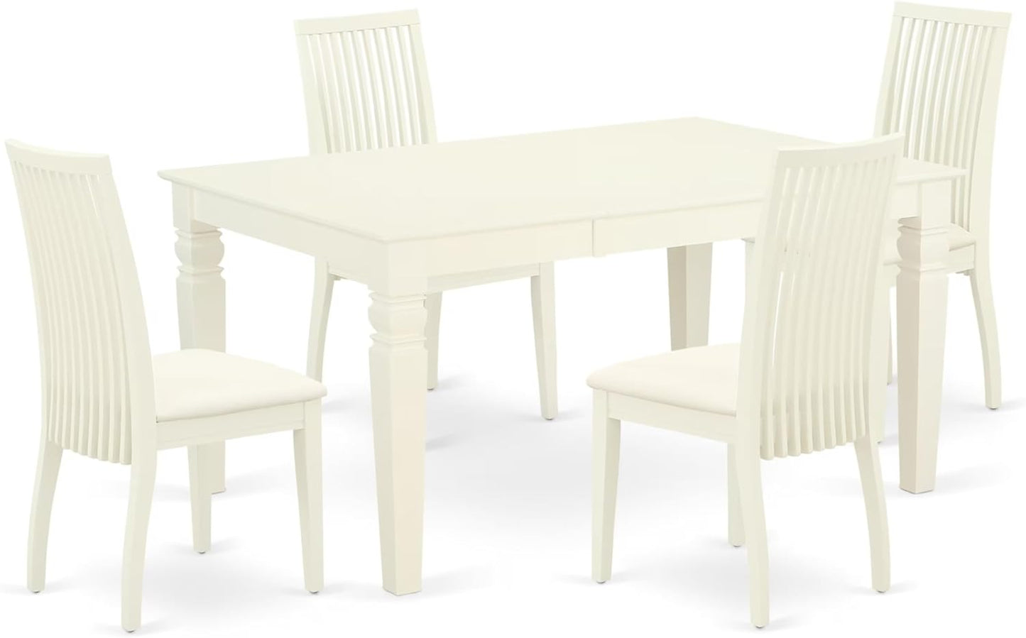 East West Furniture WEIP5-WHI-C 5 Piece Dining Room Table Set Includes a Rectangle Kitchen Table with Butterfly Leaf and 4 Linen Fabric Upholstered Dining Chairs, 42x60 Inch, Linen White
