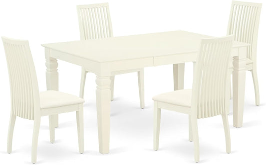 East West Furniture WEIP5-WHI-C 5 Piece Dining Room Table Set Includes a Rectangle Kitchen Table with Butterfly Leaf and 4 Linen Fabric Upholstered Dining Chairs, 42x60 Inch, Linen White