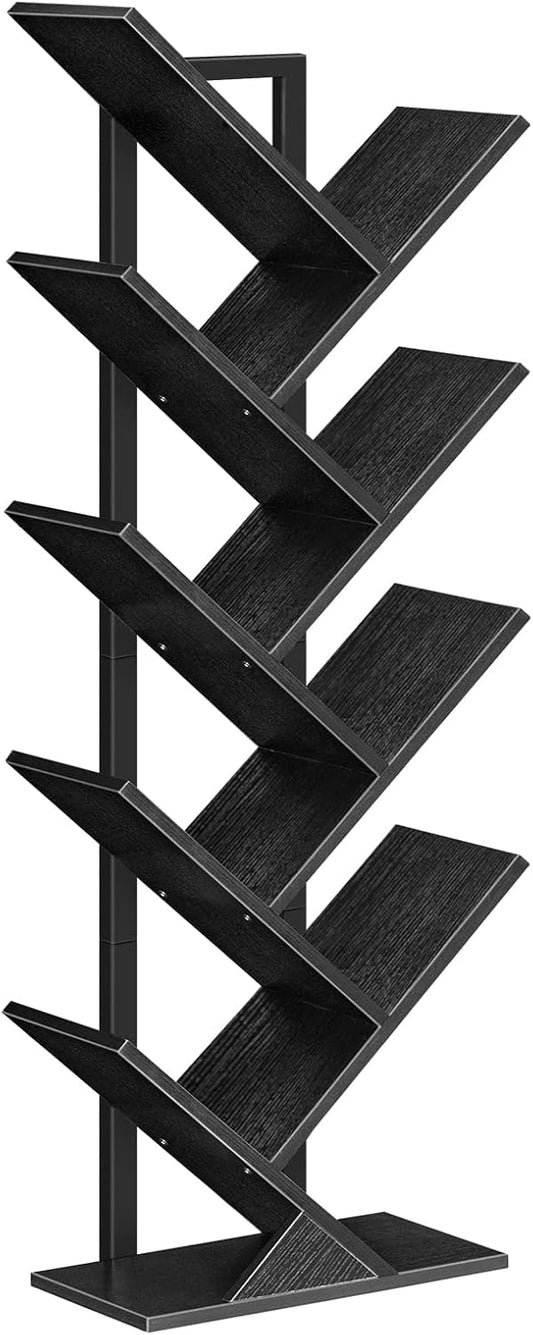HOOBRO Tree Bookshelf, 9-Tier Bookcase Wooden Shelves, Floor Standing Storage Rack, for Display of CDs, Books in Living Room, Home Office, Wood Storage Rack for Bedroom, Black BB08SJ01G1