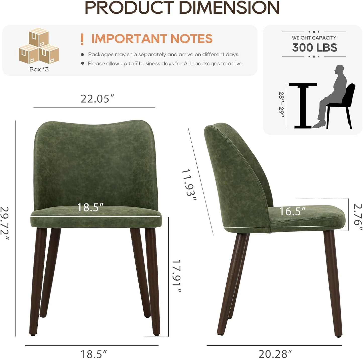 COLAMY Upholstered Dining Chairs Set of 6, Modern PU Leather Dining Room Kitchen Side Chair with Padded Seat and Wood Legs Restaurant/Cafe, Green