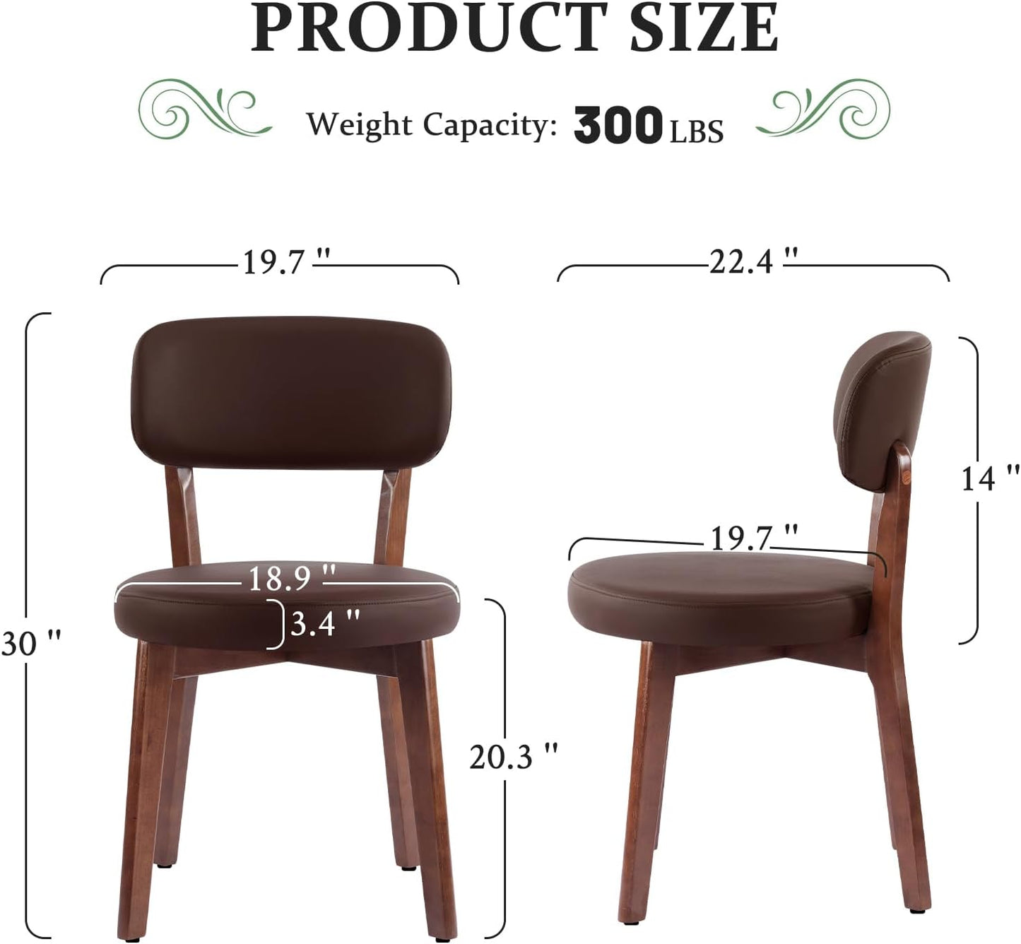 Furniliving Wooden Dining Chairs Set of 6, Mid-Century Modern Leather Upholstered Kitchen Chair with Solid Oak Wood, Farmhouse Dining Room Chairs, Brown