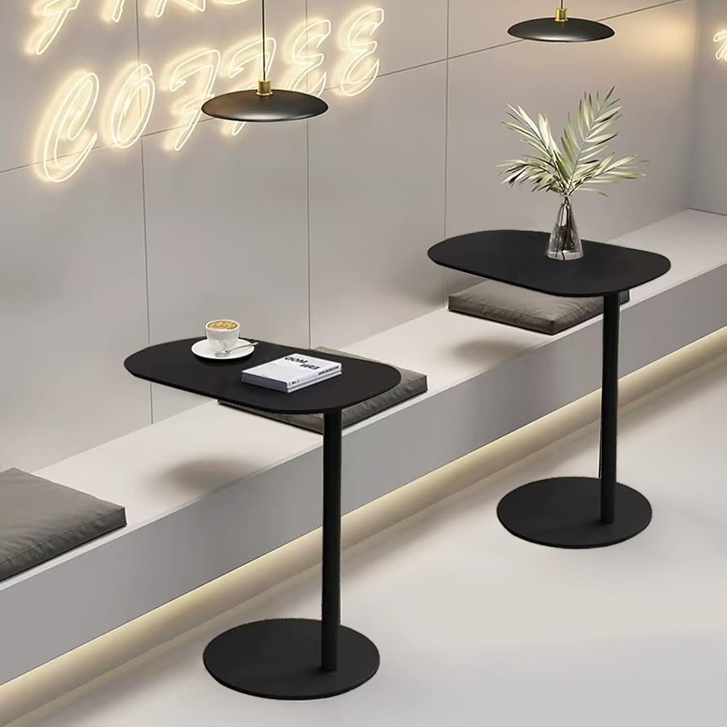 Modern Metal Side Table C Shaped End Table for Couch Slim Sofa Side Table Snack End Table Tv Trays for Eating On Couch for Dining Room, Living Room, Cafe and Balcony (1Pack Black)